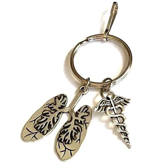 Caduceus Medical Lung Keychain Bag Charm Pulmonary Doctor Nurse Respiratory Gift - Picture 1 of 7